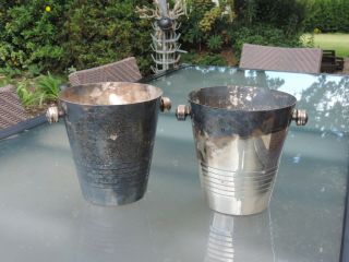 2 Ancien Seau à Champagne Art Deco Moderniste Vintage 2 Champagne Ice Bucket