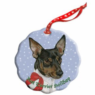Rat Terrier Holiday Porcelain Christmas Tree Ornament