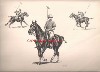 Polo Pony Ponies Horse Scene Vintage Art Print Megargee Edwin 1946