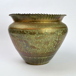 Large Antique,  Asian Possibly Indian Engraved Brass Jardiniere / Planter