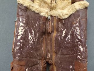 Vintage A - 3 Military WWII Army Air Forces Shearling Leather Flight Pants Size 40 2