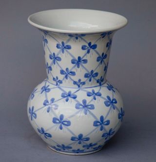 13.  5 " Tall Large Vintage Chinese Blue&white Porcelain Vase Hand Painted Bows.