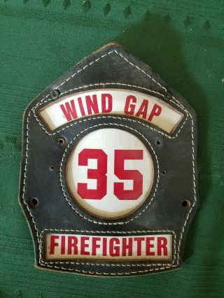 Vintage Fireman Helmet Leather Front Shield Emblem Wind Gap Fire Co.  35 Pa
