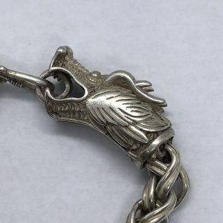 Antique Chinese Chain Bracelet With Opposing Dragons - Vintage Asian Silver Tone 3