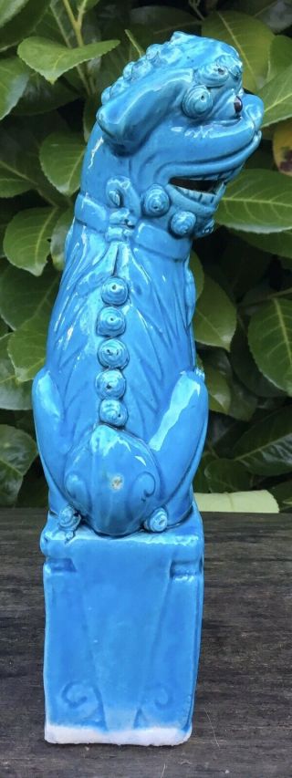 Old Early - Mid 20th Century Chinese Ceramic Turquoise Foo Dog Lion Figure 9.  75” 3