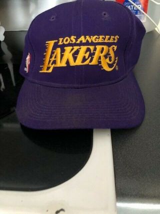Vintage Purple Los Angeles Lakers Snapback Hat Chick Hearn Autographed Cap