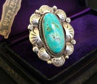 VINTAGE NAVAJO Sterling Silver Natural Blue ROYSTON TURQUOISE Large Ring Sz - 6.  25 2
