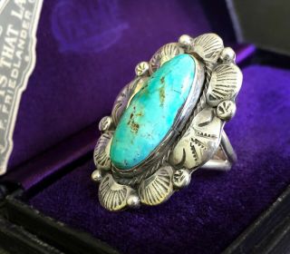 VINTAGE NAVAJO Sterling Silver Natural Blue ROYSTON TURQUOISE Large Ring Sz - 6.  25 3