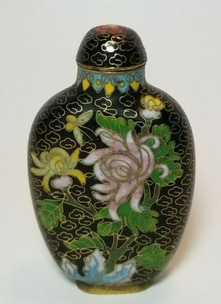 Vintage Chinese Cloisonne Perfume Snuff Bottle Chrysanthemums Enamel 2 - 7/8 "