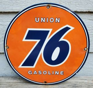 Vintage Union 76 Gasoline Porcelain Sign Gas Metal Service Station Pump Plate Ad