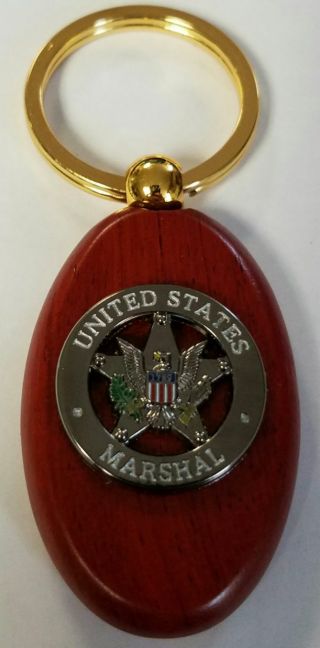 Usms United States Marshal Service Oval Cherry Wood Key Chain Key Fob W Ring