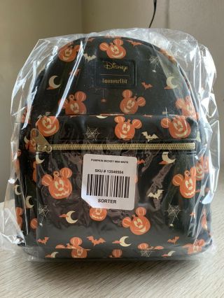Loungefly Disney Mickey Mouse Halloween Pumpkin Backpack In Hand