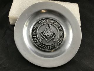 Vintage Pew - Ta - Rex Pewter Masonic Plate Casiphia Lodge 551 Mt.  Joy 1877 - 1977 6”