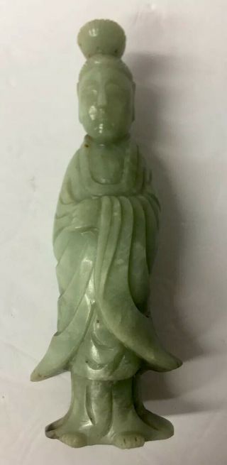 Antique Chinese Hand Carved Green Jade Female Statue Figurine