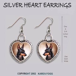 Toy Manchester Terrier Dog - Heart Earrings Ornate Tibetan Silver
