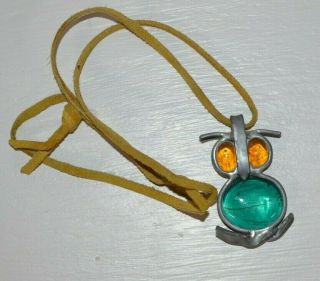 Vintage Owl Necklace Silver Tone Stained Glass Handmade Pendant Charm Leather