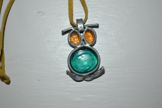 Vintage Owl Necklace Silver Tone Stained Glass Handmade Pendant Charm Leather 3