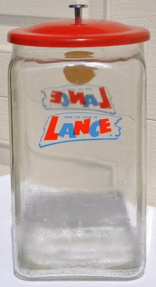 Vintage Large Lance Glass Cracker Cookie Jar Store Counter Display 14 1/2 " Tall