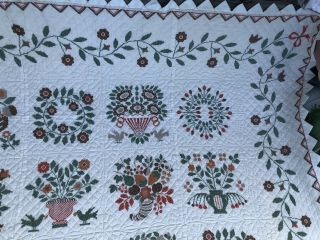 Vintage Blanket Quilt Homemade - Cross Stitch Needlepoint Floral 102x98