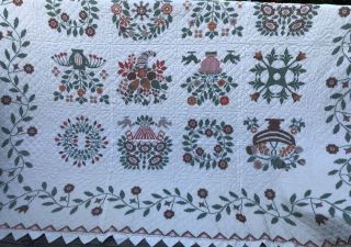 Vintage Blanket Quilt Homemade - Cross Stitch Needlepoint Floral 102X98 2