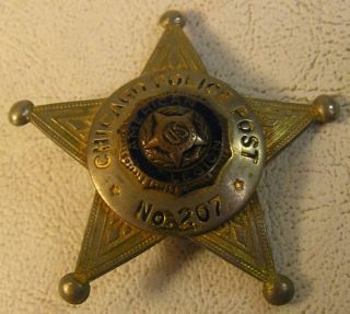 Vintage American Legion Chicago Police Post No.  207 Star Badge Pin - Retired
