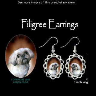 Shih Tzu Lhasa Apso Dog Shih - Lhasa - Silver Filigree Earrings Jewelry