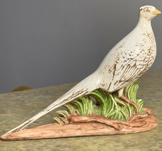 Holland Mold Vintage White & Brown Ceramic Pheasant Bird Statue Figurine Signed