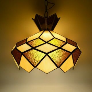 Vintage Stained Glass Hanging Ceiling Light Lamp Geometric Kitchen 15 " W X 12t "