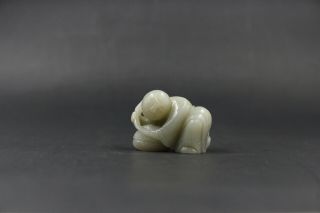 Antique Chinese Hand Carved Jade Child With Ruyi & Fruit Figure