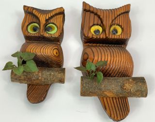 Vintage Mid Century Modern Wood Owl Wall Hangings Plaque