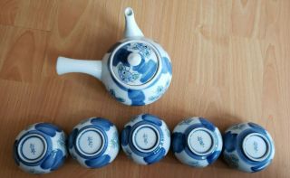 Japanese Antique Porcelain Tea Set Blue And White Marked