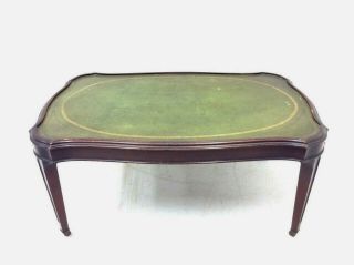 Vintage Coffee Table By Heritage Wood Leather Top Gilt Brass Caster Old