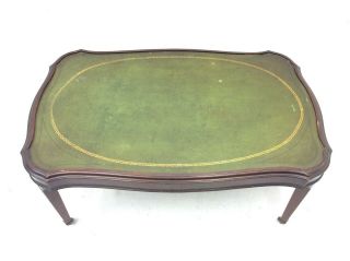 Vintage Coffee Table by Heritage Wood Leather Top Gilt Brass Caster Old 2