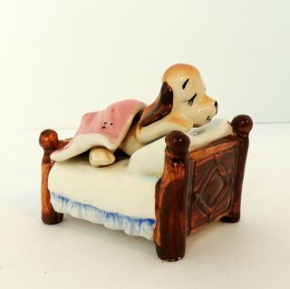 Vintage Sleeping Beagle Puppy Dog Figurine Japan In Bed With Blanket