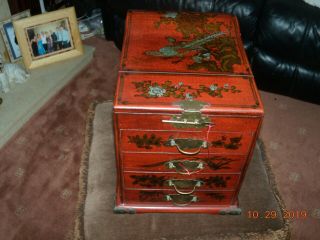 Antique Chinese Rosewood Vanity Box With Mirror,  Design.  (bi Mk/tmp)
