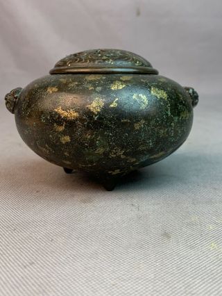 Antique Japanese Or Chinese Bronze Incense Burner Gold Splash Koro Signed