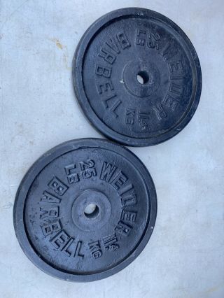 2 Vintage Weider 25 Lb Barbell Weight Plates Standard 1 " Hole 50 Pounds Total