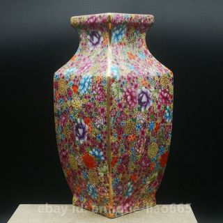 9.  8 " Chinese Ceramics Porcelain Famille Rose Flowers Pretty Square Bottle Vase