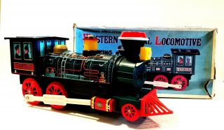 Vintage Battery Operated Western Special Locomotive Plastic Tin Train Smoking