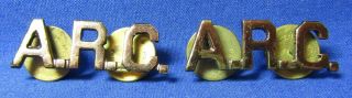 Wwii A.  R.  C.  American Red Cross Officer Insignia Set With Flat Brass Clutches