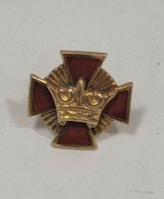 Vintage Masonic Freemason 10k Yellow Gold Screw Back Lapel Pin Crown Cross