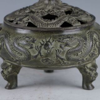 Rare Old Chinese Bronze Handwork Carved Dragon Incense Burner W Qianlong Mark S