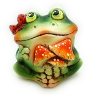 Ceramic Porcelain Figurine " Frog With Mushrooms ".  Ceramic Figurine Handmade.