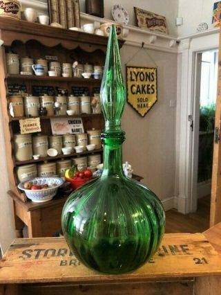Vintage Green Glass Italian Genie Bottle – Rounded Shape – Great Colour