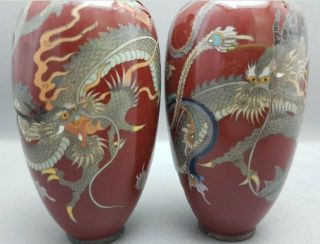 Antique 19th Century Japanese Cloisonne Dragon Vases Meiji Period A.  F.