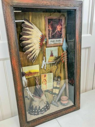 Vintage Hand Made Native American Indian Folk Art Shadow Box Wood Hopi Bull