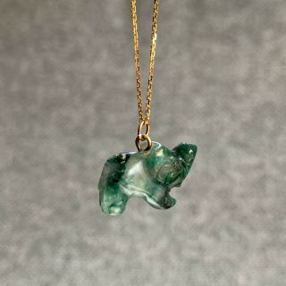 Vintage Carved Jade Jadeite Elephant Pendant 9ct Gold 18” Chain 375
