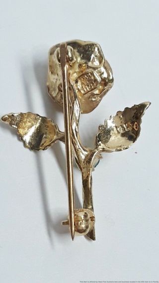 Vintage 14K Yellow Gold Ruby Emerald Gemstone Rose Flower Ladies Pin Brooch 3.  2g 2