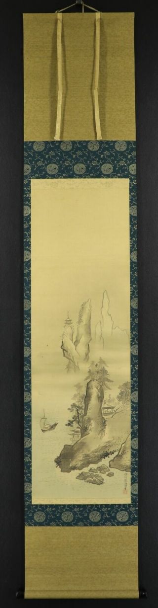 Japanese Hanging Scroll Art Painting Sansui Landscape Kano School E2860
