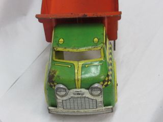 Vintage Wyandotte Pressed Steel Toy Dump Truck Checkered Neon Green Yellow 2